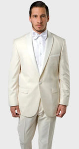 Big and Tall Tuxedo - Off White 1 Button Satin Peak Lapel With Satin Trim Tuxedo