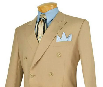 Ramses Collection - Beige Regular Fit Double Breasted 2 Piece Suit with Flexible Elastic Waistband