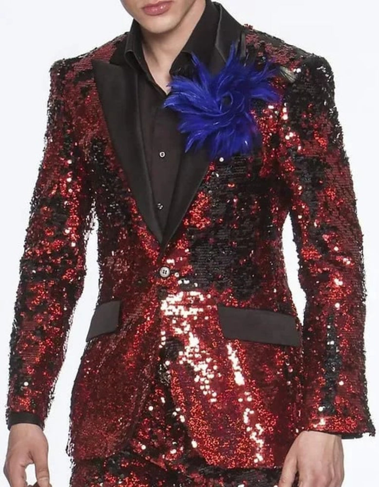 Mardi Gras Outfit - Mardi Gras Blazer For Men in Color Red in Sequin Fabric
