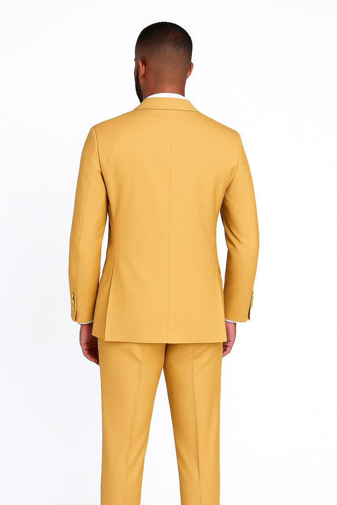 Light Gold Tuxedo Suit for Men – Elegant Two-Piece Wedding and Prom Suit with Satin Shawl Lapel - Mustard Color
