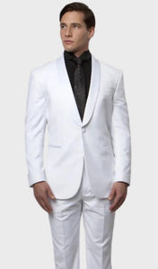 Big and Tall Tuxedo - All White 1 Button Shawl Lapel Slim Fit Tuxedo