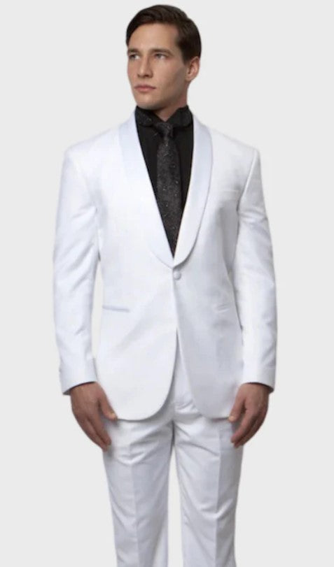 Big and Tall Tuxedo - All White 1 Button Shawl Lapel Slim Fit Tuxedo