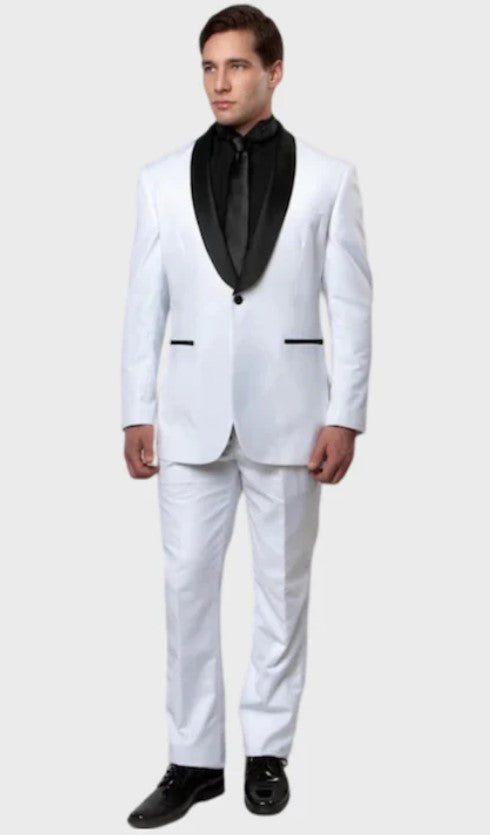 Big and Tall Tuxedo - White 1 Button Black Shawl Lapel Slim Fit Tuxedo