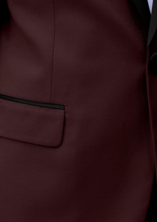 Mens Burgundy 2-Button Shawl Lapel Suit Slim Fit