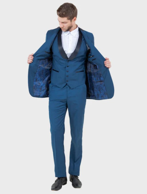 Big and Tall Tuxedo - Five Button Vest Blue Tuxedo Jacket 3 Piece Vested Shawl Lapel Tuxedo