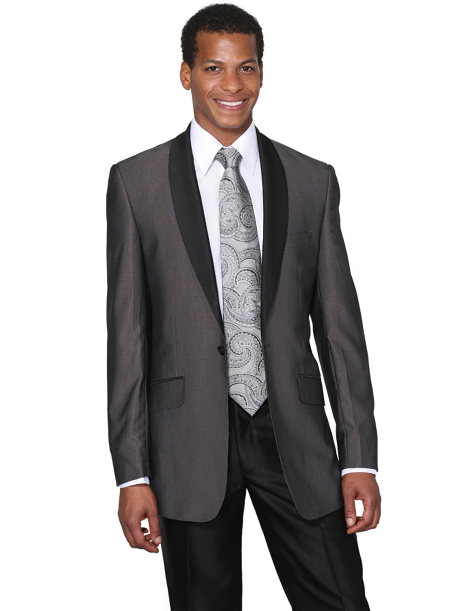 Gray Prom Suit - Mens Vested Wool Tuxedo in Shawl Lapel with Satin Trim by PROMTUXEDO main image 1