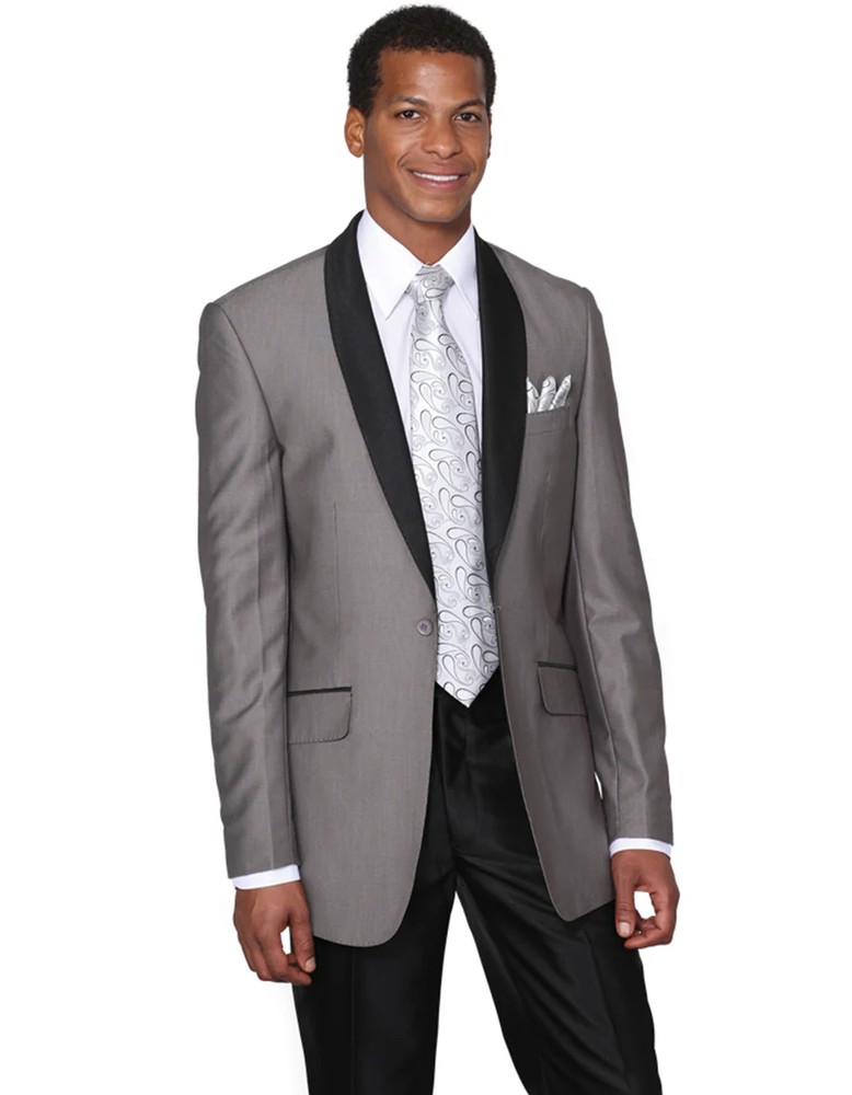 Designer Gray Prom Tuxedo - Grey Wedding Suit Black Pants