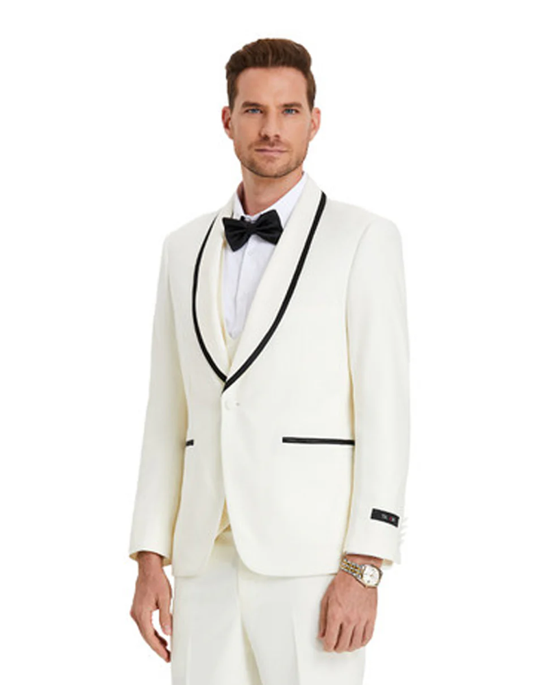 White Prom Suit - White Prom Tuxedo Suits - White Wedding  Vested Shawl Tuxedo