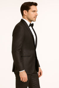 Mens Shiny Black Glitter Tuxedo with Satin Shawl Lapel – Ultra Slim Fit Sparkle Suit for Weddings, Proms & Formal Events