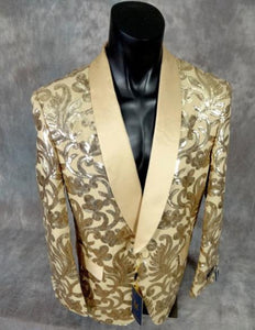 Men's shiny sequin fancy floral designed gold party Blazer Advanced Pre Order To Ship November / 15 / 2019