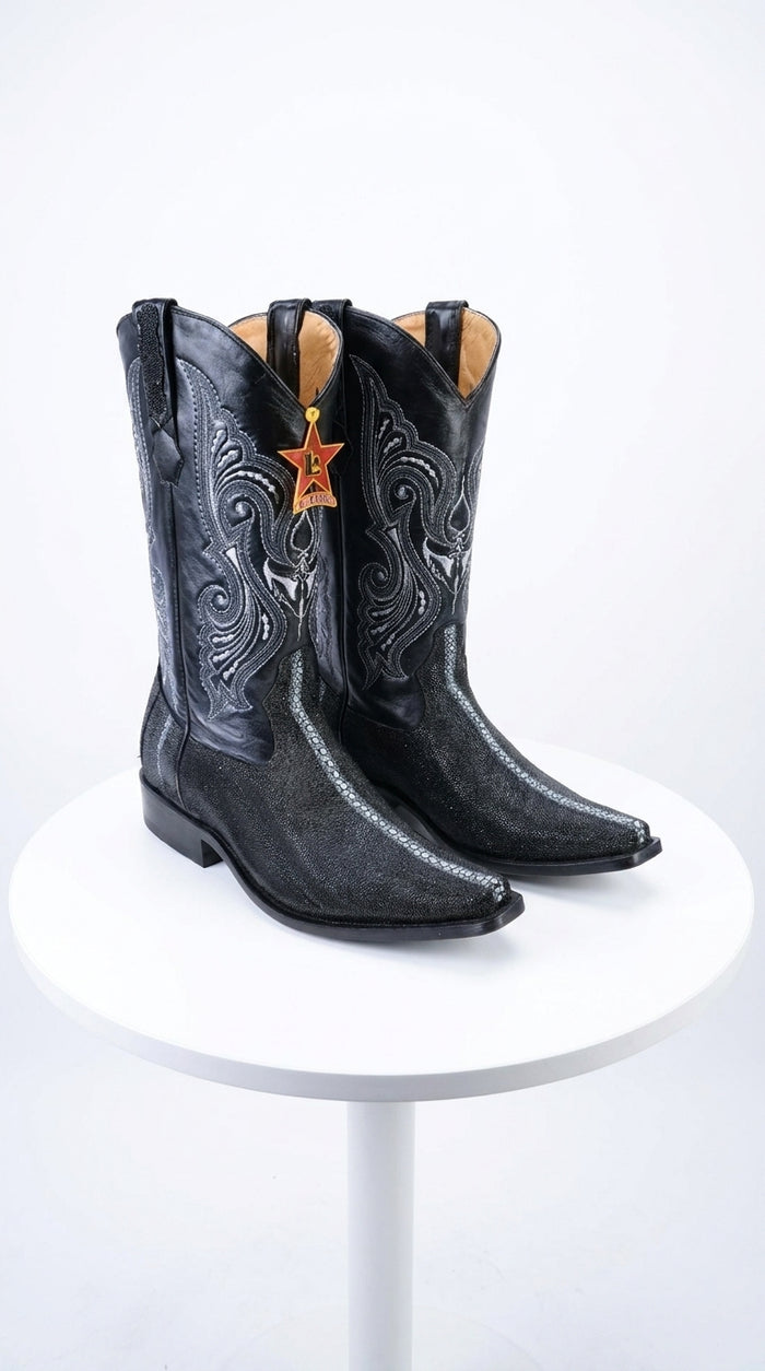 Los Altos Men’s Black Stingray Row-Stone Cowboy Boots, Exotic Western Dress Boots