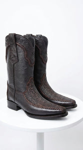 White Diamond Men’s Brown Shark Skin Cowboy Boots, Narrow Square Toe Western Dress Boots