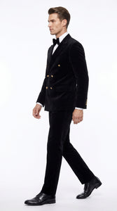 Men’s Rossi Man Zeus Black Velvet Double Breasted Tuxedo Suit, Formal Wedding Prom Dinner Suit Set