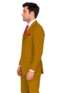 Mens 3 Button Classic Fit Poplin Suit in Tan