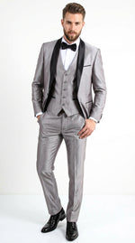 Silver Shiny Tuxedo 3 Piece Suit 