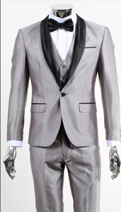 Silver Shiny Tuxedo 3 Piece Suit 