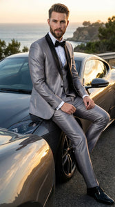 Silver Shiny Tuxedo 3 Piece Suit 