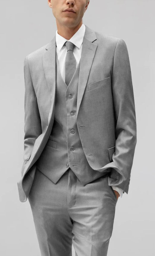 Mens Single Breasted Light Gray Notched Lapel Suit Slim Fit