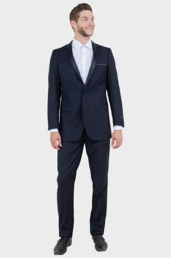 Big and Tall Tuxedo - Slim Fit Navy 1 Button Peak Lapel Tuxedo