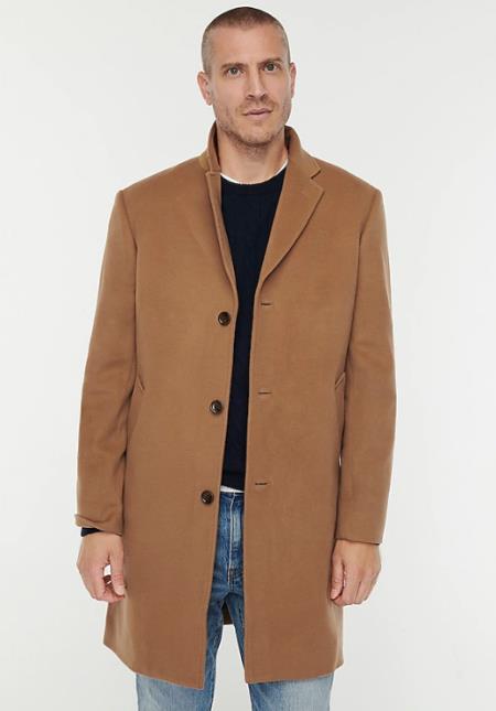 Men's Three Button Notch Label Topcoat In Wool-Cashmere Toffee