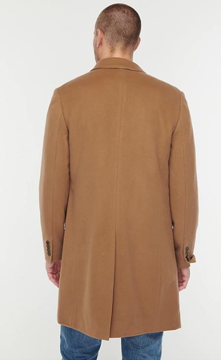 Men's Three Button Notch Label Topcoat In Wool-Cashmere Toffee