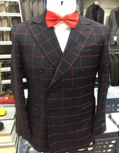 Double breasted Suit in Black and Red Plaid Window Pane Suit - Gangster Suit 1920s Suit