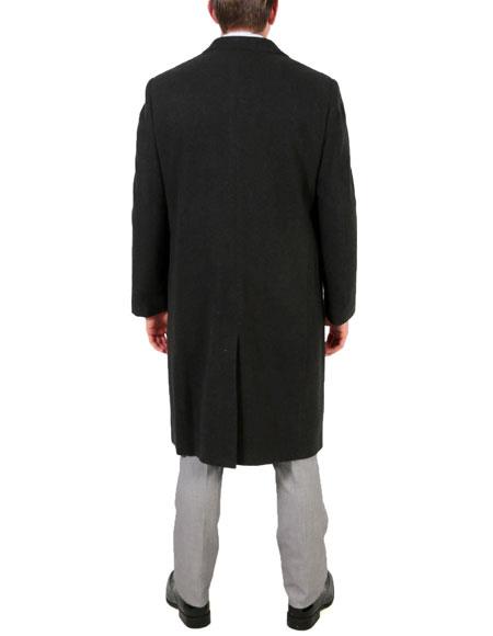 Men's Dress Coat Wool/Poly Charcoal Overcoat With Slanted Pockets