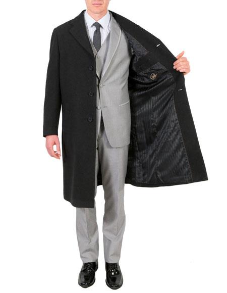 Men's Dress Coat Wool/Poly Charcoal Overcoat With Slanted Pockets