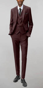 Mens Single Breasted Burgundy Notched Lapel Suit Slim Fit