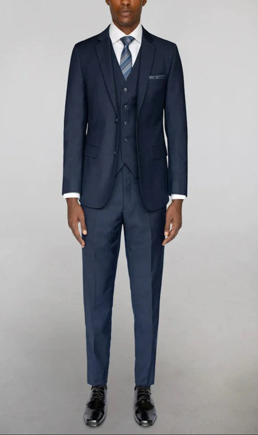 Men's Navy Pleated Style Atticus Classic Fit Wool Pant unhemmed unfinished bottom main image 0