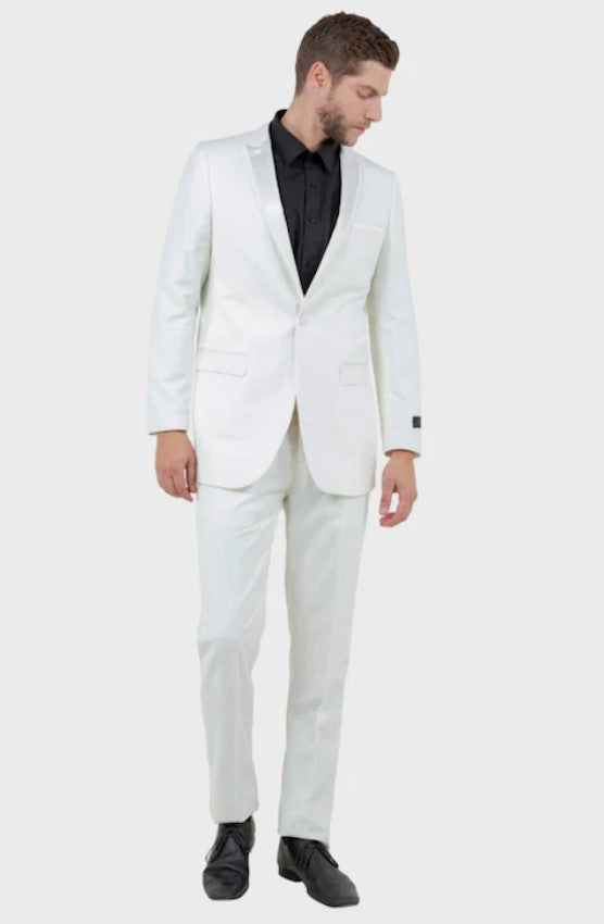 Big and Tall Tuxedo - Slim Fit Off White 1 Button Peak Lapel Tuxedo