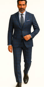 Slim Fit Wool Plaid Blazer – Renoir Navy & Grey Windowpane