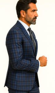Slim Fit Wool Plaid Blazer – Renoir Navy & Grey Windowpane
