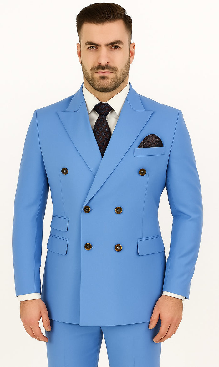 Slim Fitted Cut Mens Double Breasted Blazer - Blue Double Breasted Sport Coat