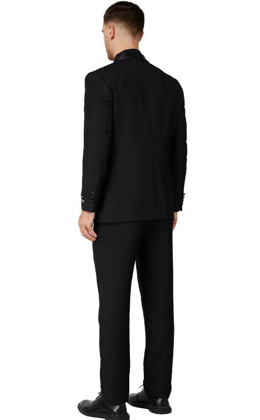 Mens Solid Black Single Breased Notched Lapel Suit Slim Fit Flat Front Pants