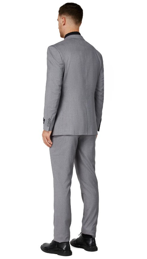 Mens Solid Light Gray Two Button Notched Lapel Suit Slim Fit