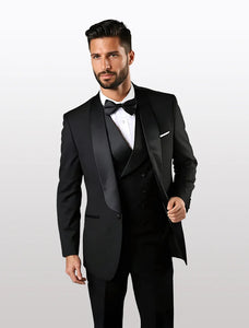 Statement Men's Black Shawl Tuxedos with Double Breasted Vest