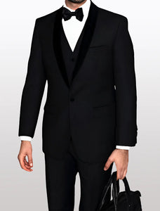 Statement Men's Black with Black Lapel Vested 100% Wool Velvet Tuxedos