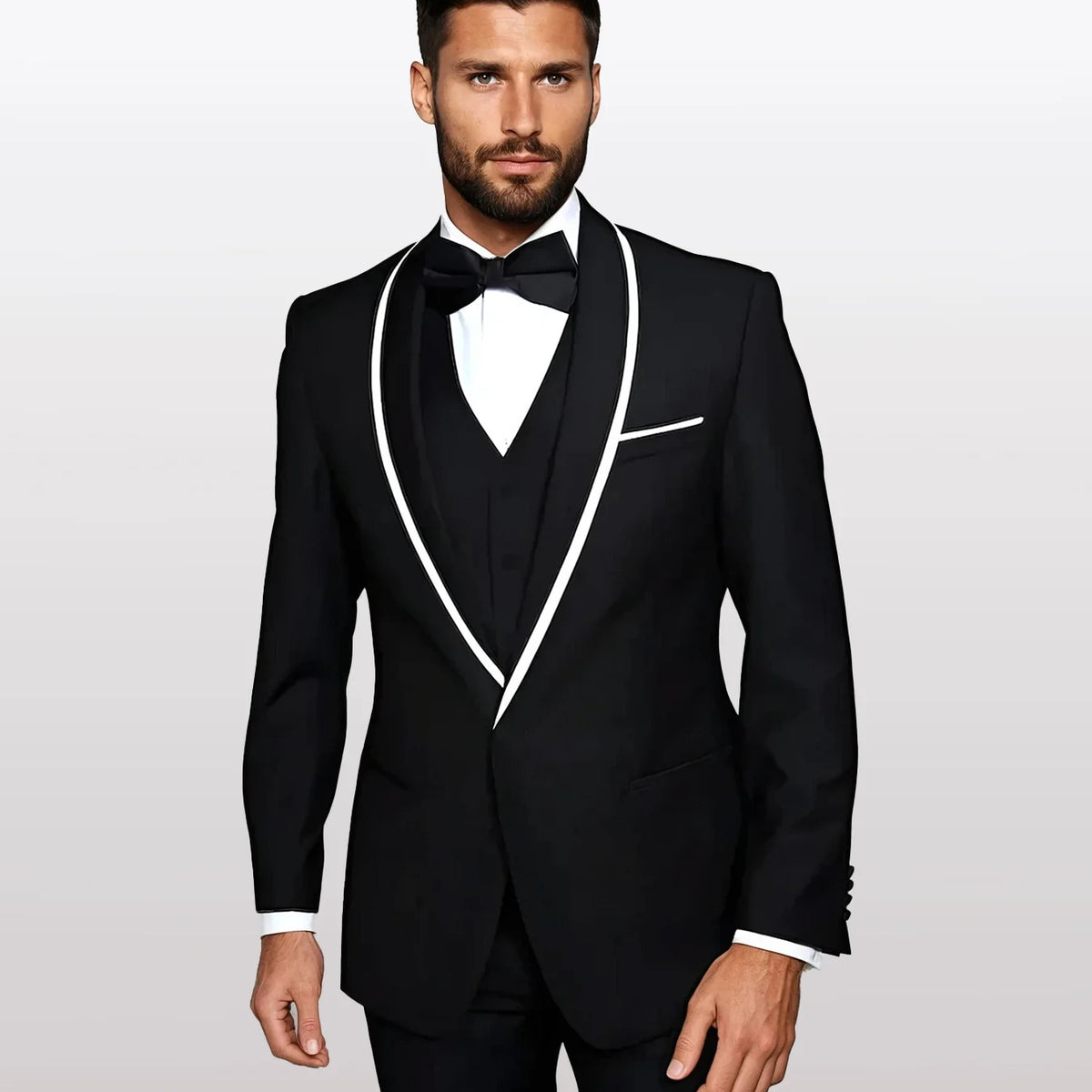 Statement Men's Black with White Lapel Vested 100% Wool Tuxedos — USA ...