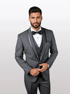 Statement Men's Charcoal Vested with Shawl Lapel Tuxedos and Bowtie