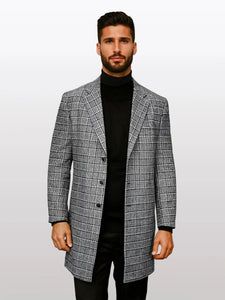 Statement Men's Grey with Black Windowpane 100% Wool 3/4 Coat