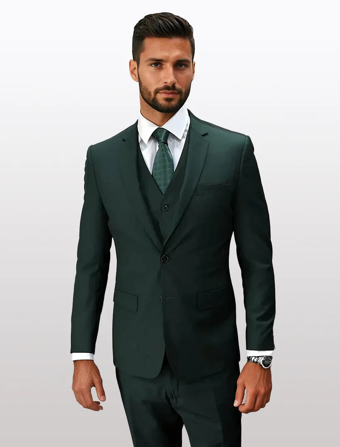 Statement Men's Hunter Green Slim Fit Vested Suits