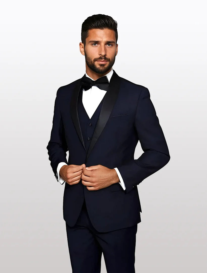 Statement Men's Red Vested with Black Trim Fine Lapel 100% Wool Tuxedo