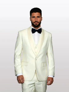 Statement Men's Off-White with White Lapel Vested 100% Wool Tuxedos
