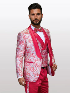 Statement Men's Off Coral Patterned Vested Tuxedos with Bowtie