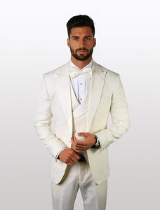 Statement Men's Off White Patterned Vested Tuxedos with Bowtie
