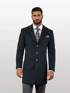 Statement Men's Solid Black 100% Wool Over Coats