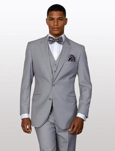 Statement Men's Solid Grey Modern Fit 100% Wool Vested Suits