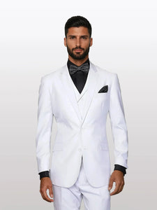 Statement Men's Solid White 100% Wool Vested Suits