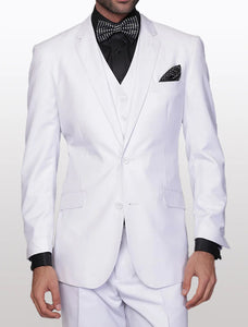 Statement Men's Solid White Modern Fit 100% Wool Vested Suits